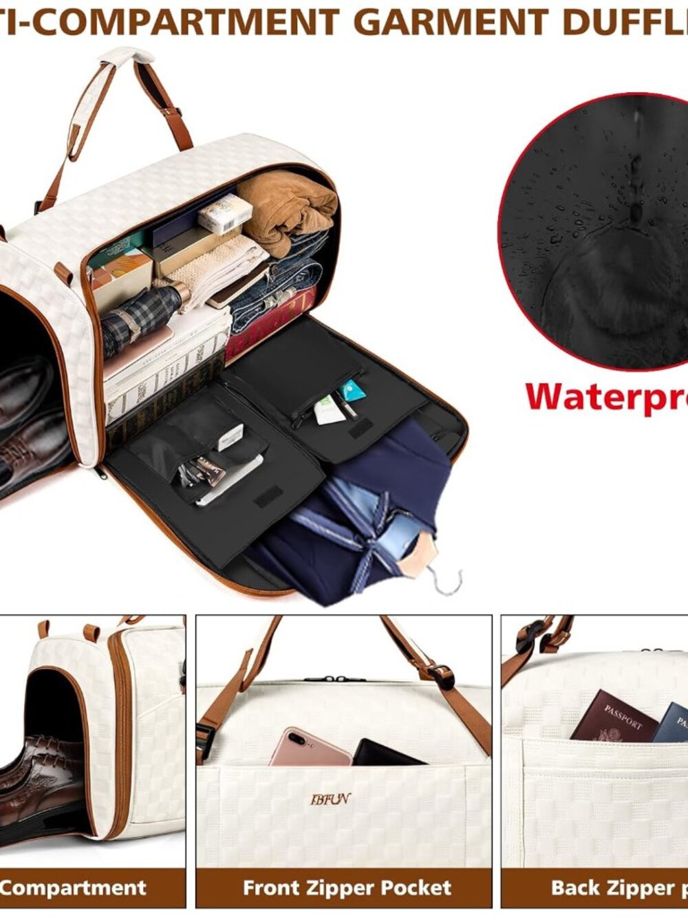 Convertible Garment Bag for Travel, 4-in-1 Backpack for Women Men, 3pcs 50L - Picture 2 of 7